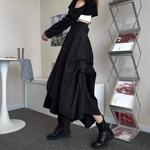 Casual Vintage Victorian Skirt Women Black High Street Korean Gothic Y2k Skirt Female Long Chic Irregular Fashion Party Clothes