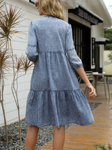 Black Dress Women  Spring Summer Vintage Dress Solid Female Fashion Casual Blue Dress O-Neck Clothes Pullover Streetwear