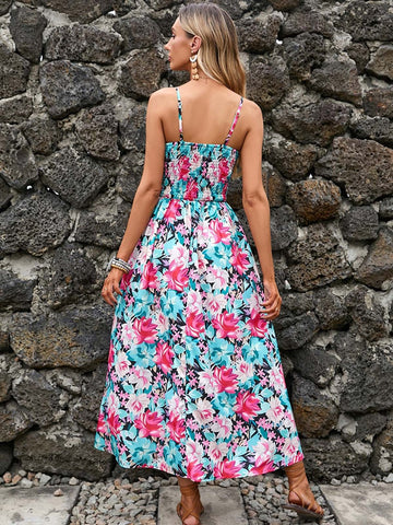 Sexy Floral Long Dress Women Summer Casual Backless White Holiday Beach Dress Fashion A-line Sleeveless New In Dresses