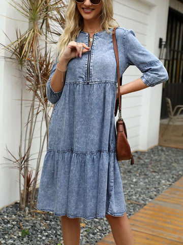 Black Dress Women  Spring Summer Vintage Dress Solid Female Fashion Casual Blue Dress O-Neck Clothes Pullover Streetwear