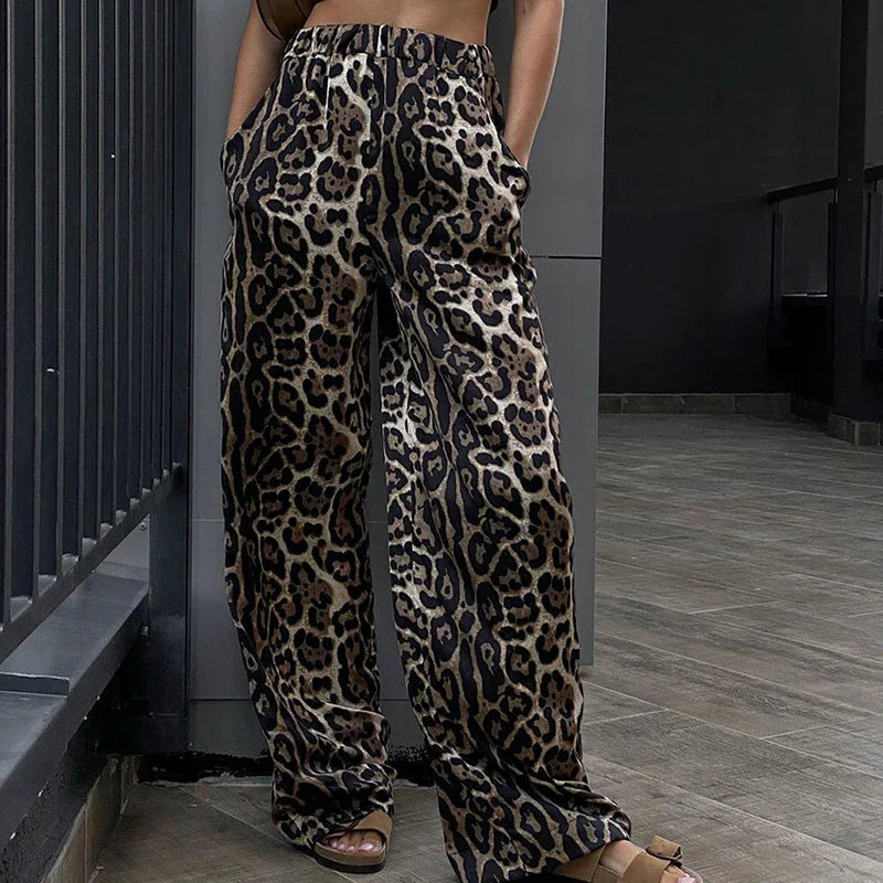 Y2k Leopard Print Women Pants  Spring Chic Loose High Waist Wide Leg Panther Pant Ladies Fashion High Street Jean Trousers