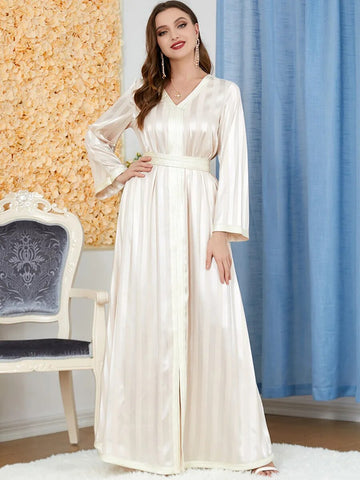 Muslim Abaya V Neck Split Party Dress Elegant Morocco Dress Women  Kaftan Turkey Arab Long Robe Vestidos Dubai Maxi Dresses