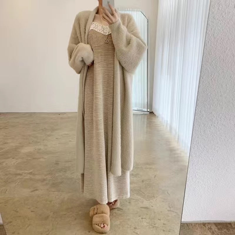 Imitation Mink Long Cardigan Women Casual Loose Soft Sweater Gilet Elegant Fall Winter Fluffy Knitwear Jackets Warm Knit