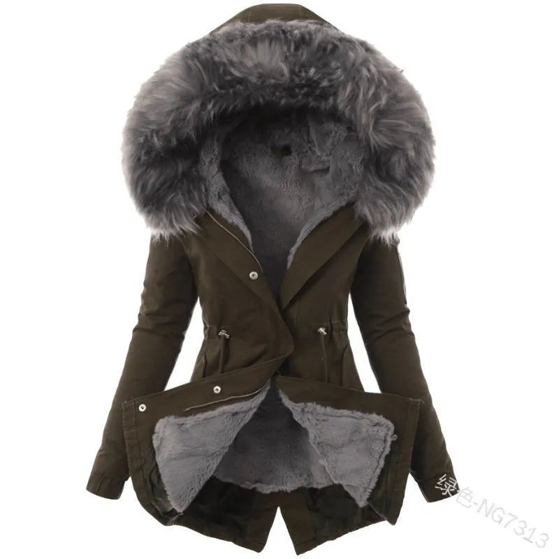 Autumn and Winter New Cotton Coat Hooded Slim Fit Warm Zipper Coat for Women