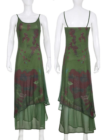 Sexy Slim Patchwork Long Mesh Dress Holiday Beach Style Sleeveless Maxi Dresses For Women Summer Fashion Ladies