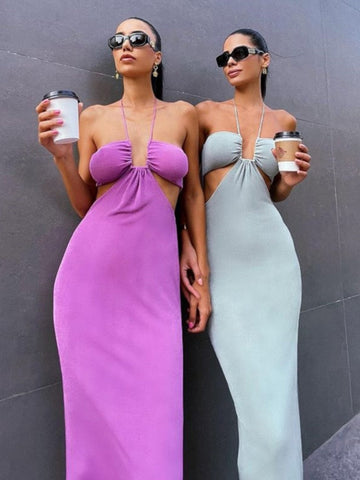 Fashion Bandage Sleeveless Midi Dress Women Autumn Sexy High Split Backless Party Club Dress Femme Elegant Robe