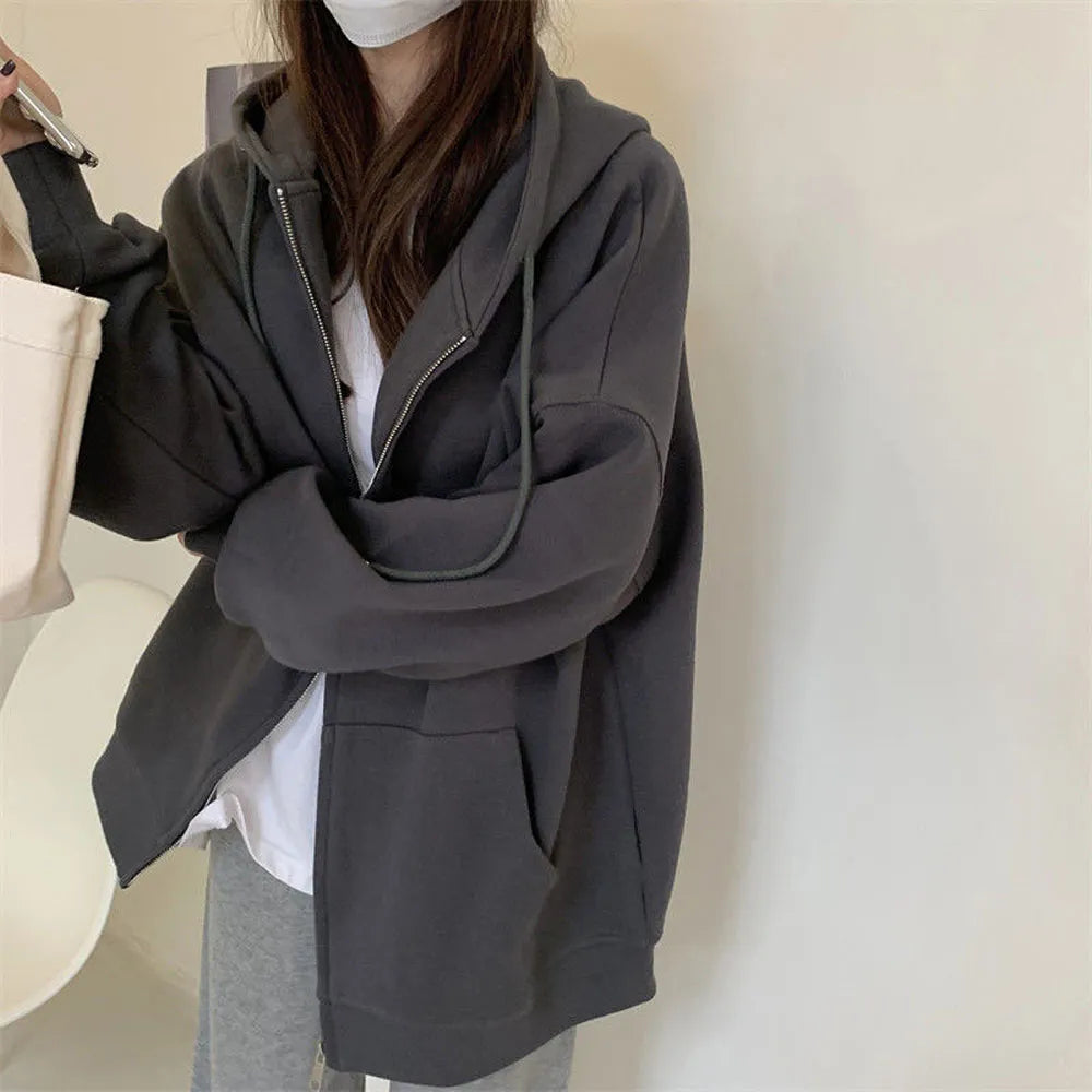 Women Hoodies Coat Zip Up Harajuku Hoodie Long Sleeve Spring Autumn Loose Casual Oversized Sweatshirts Jacket with Pocket