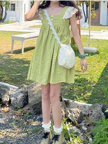 Soft Kawaii Lolita Dress Women Japanese Sweet School Student Flying Sleeve Short Dresses  Summer Sundress Girls