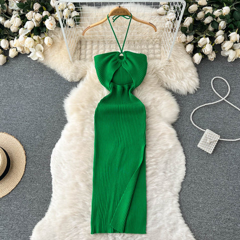 Sexy One Shoulder Crochet Bodycon Dress Chic Knitted Elegant Midi Vestidos Fashion Party Club Dresses Slim Goth Women Sundress