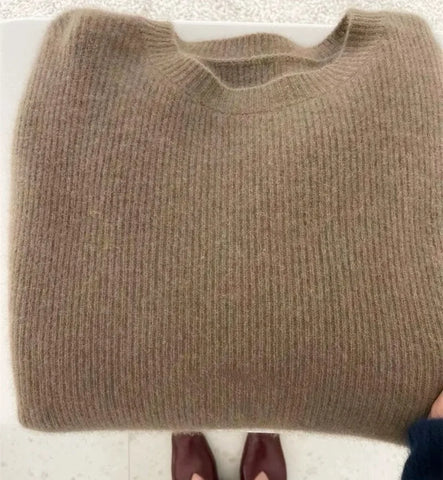 European goods autumn winter new round neck cashmere sweater female thick languid lazy wind dark gray sweater loose knit sweater