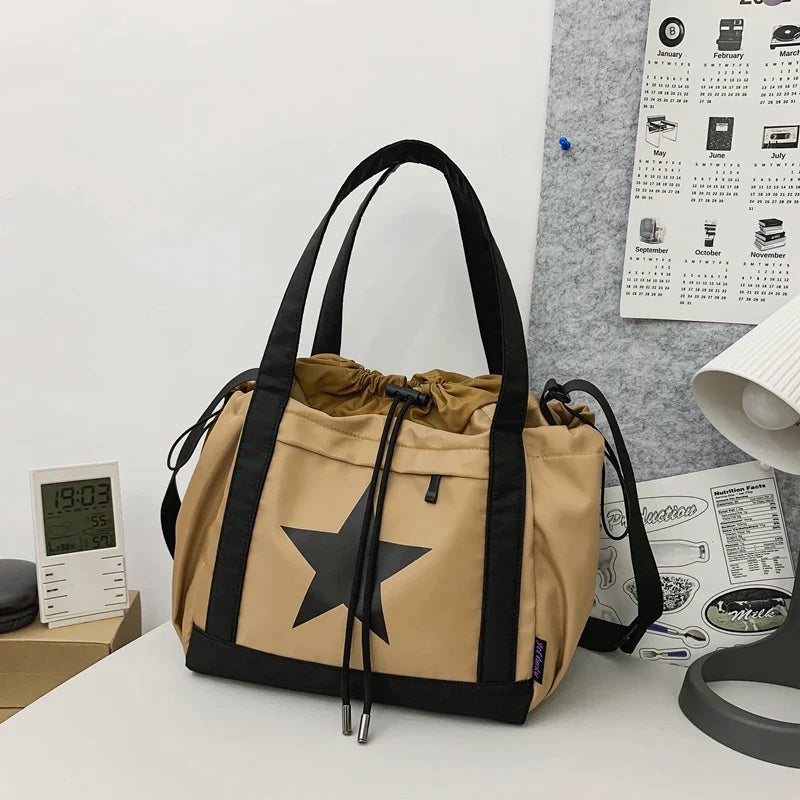 Pentagram Prints Nylon Fabric Crossbody Bags For Women Splash-proof Unisex Handbag Big Capacity Shopper Shoulder Bucket Bag