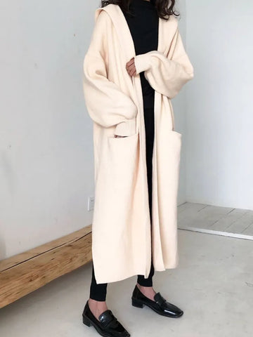 Fashion Women Sweaters Autumn/Winter Solid Hooded Knitted Cardigan Loose Long Coat Top Oversized Cardigan Womens Clothing