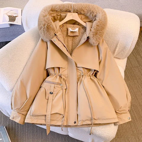New Fashion Women Winter Jacket Fake Fur Collar Oversized Long Coat Hooded Warm Lining Female Puffer Jacket Parkas Mujer