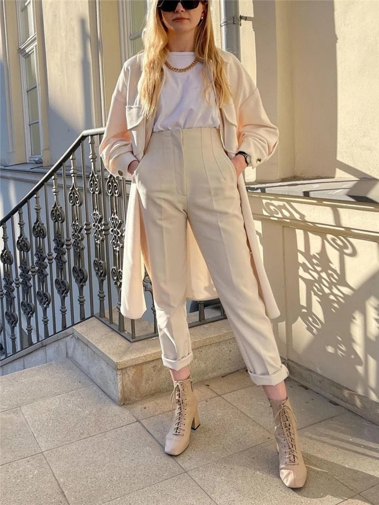 Woman Casual Solid High Waisted Pants Spring Elegant Female Basic Pocket Pant Office Ladies 14 Color Pant