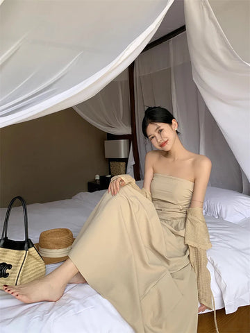 Summer New Hepburn Style Pure And Simple Pleated Temperament Long Skirt French Dress Fairy Skirt