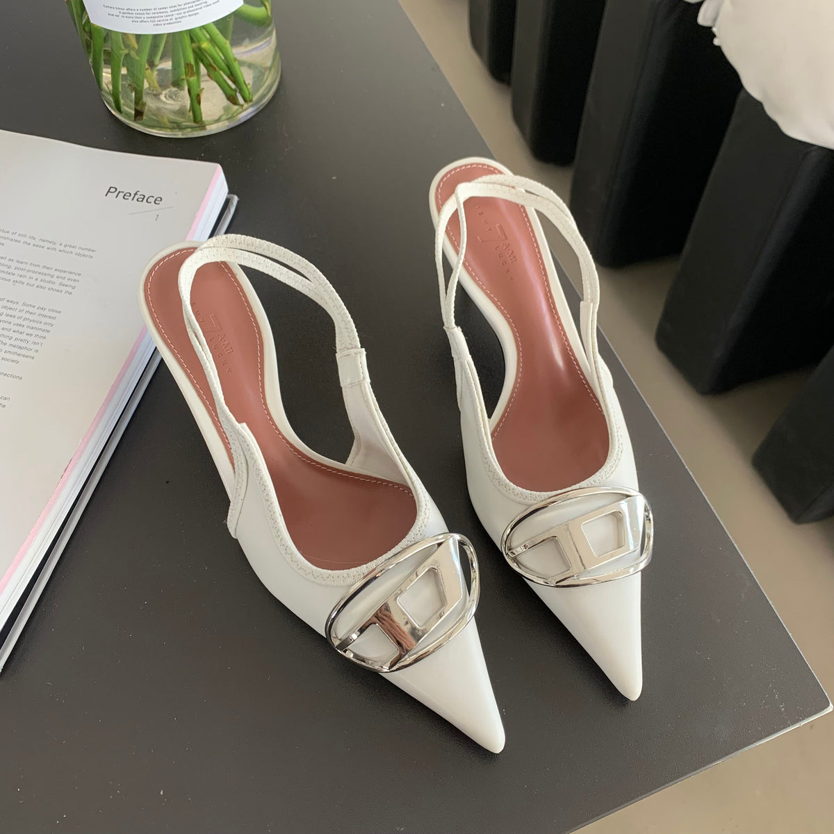 Fashion High Heel Shoes Women Slingback Sandals Female Pointed Toe Elegant Pumps For Party Shoes Brand Buckle Slip On Mule Mujer