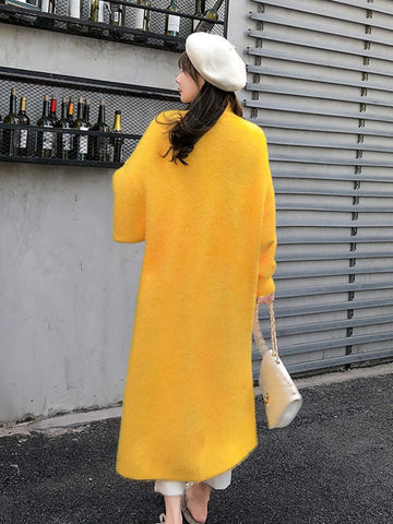 Imitation Mink Long Cardigan Women Casual Loose Soft Sweater Gilet Elegant Fall Winter Fluffy Knitwear Jackets Warm Knit