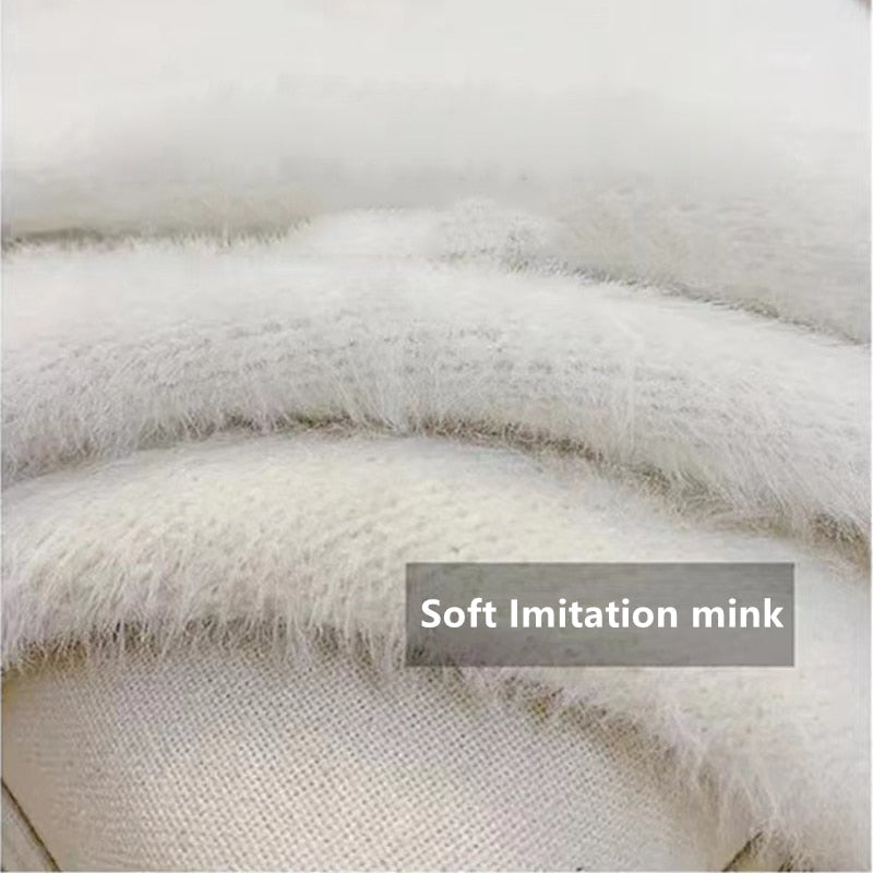 Imitation Mink Long Cardigan Women Casual Loose Soft Sweater Gilet Elegant Fall Winter Fluffy Knitwear Jackets Warm Knit