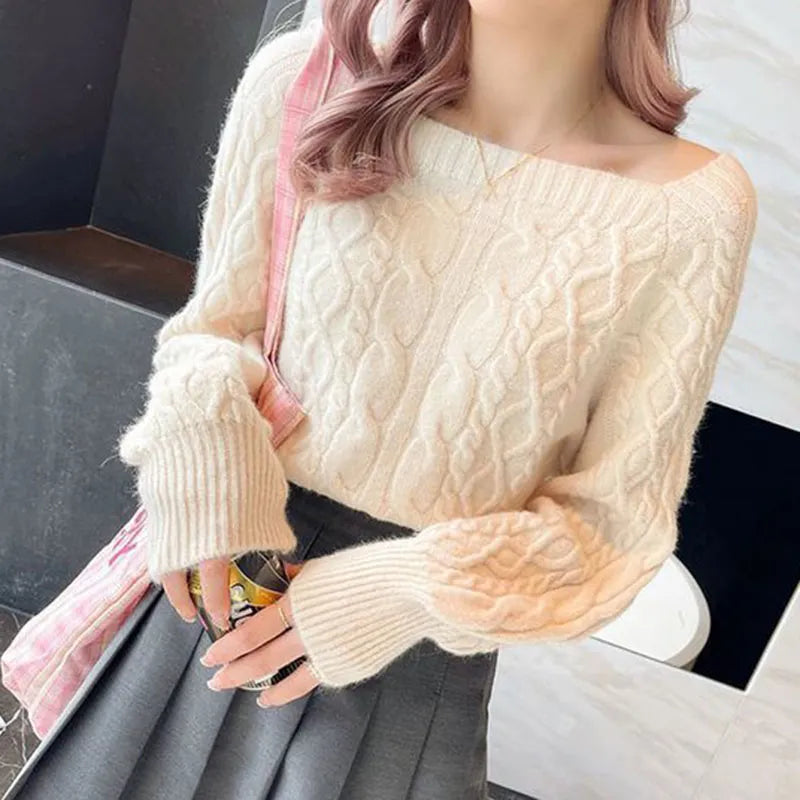 Casual Knitted Sweater Women Pullover  Autumn Winter Soft Thick Warm Wool Jumper Female All-Match Square Collar Sweaters