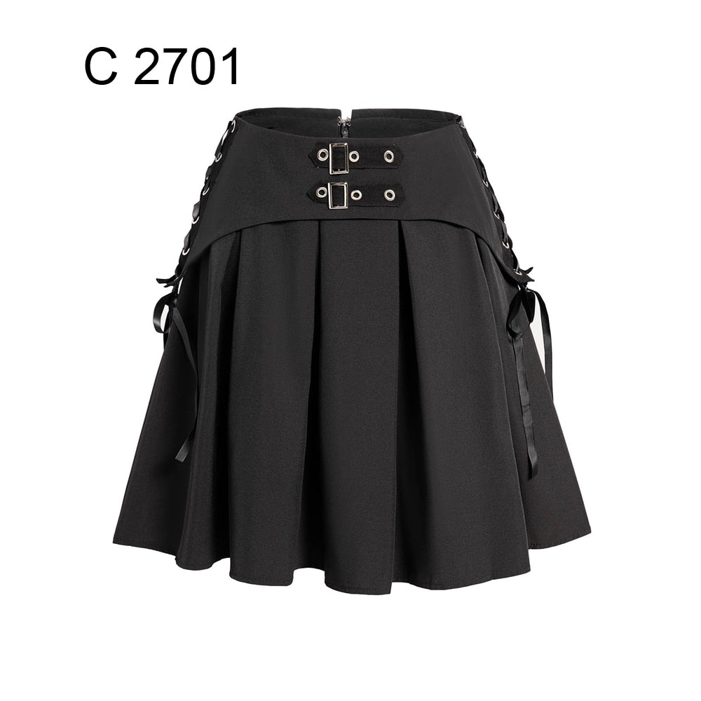 Lace Up Layered High Low Suspender Skirt Suspender High Low Lace Up Basic Skirts for girl Solid Black Color Gothic Skirt New