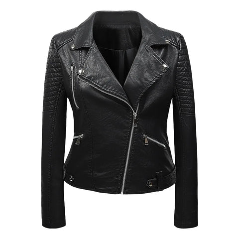 Pu Leather Slim Zipper Short Coat for Women 2023 Autumn Fashion Moto & Biker Jackets Punk Rock Long Sleeve Solid Color Outwear