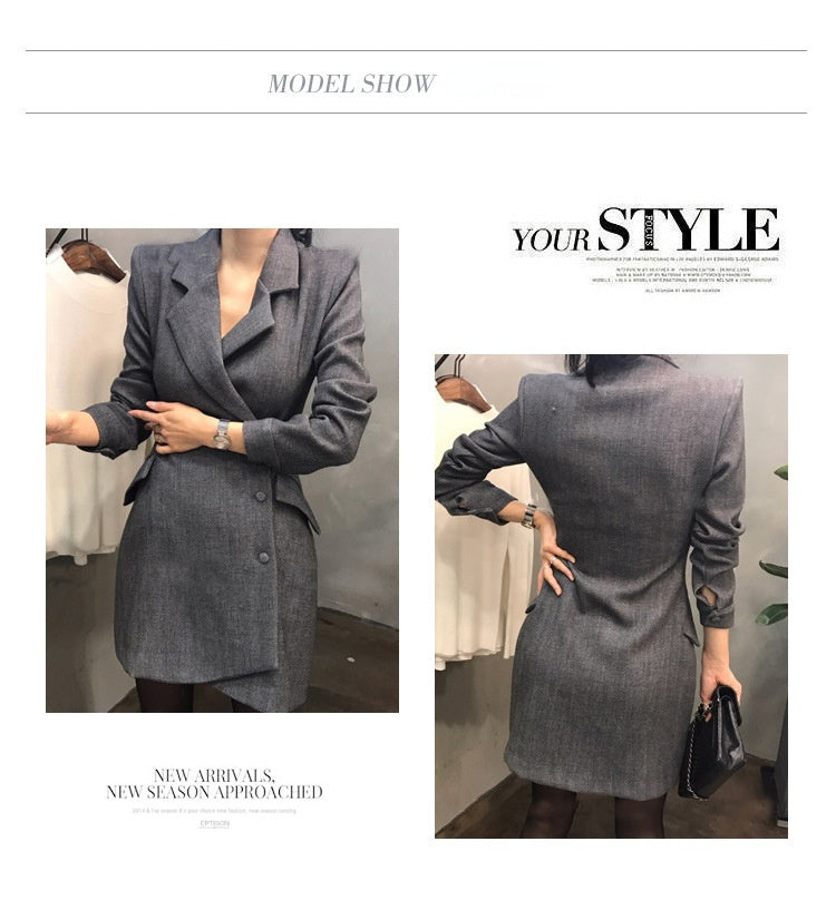 Fashion Office Ladies suit women blazer dress Double Breasted Button Front Military Style Long Sleeve Dress