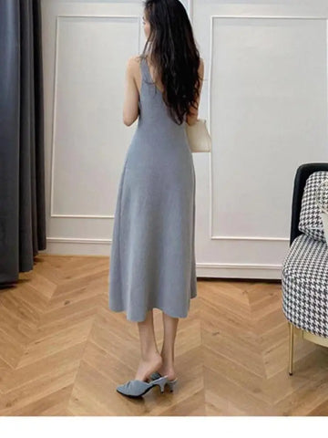 Autumn Winter Vintage Solid Long Sleeve Knitted Sweater Dress Women V Neck Slim Vest Dresses+ Lantern Sleeve Loose Tops Set