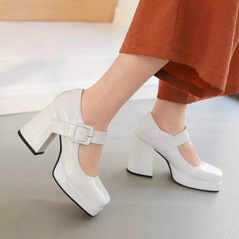 Mary Janes classic ankle strap shoes women party dress OL shoes pu leather pumps thick high heels spring summer shoes lady pumps