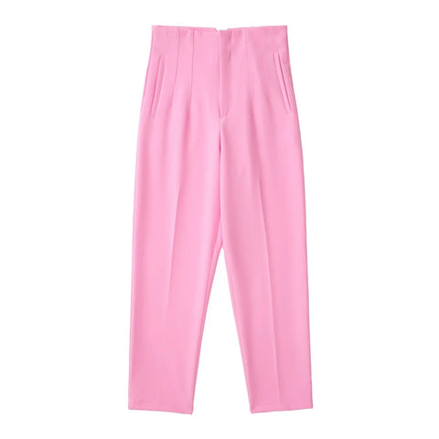 Woman Casual Solid High Waisted Pants Spring Elegant Female Basic Pocket Pant Office Ladies 14 Color Pant