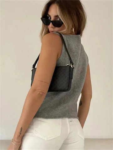 Female Hollow Out Knit Cardigan Sexy Sleeveless Baggy High Street Tank Top Summer V-Neck Slim Fashion Women Vest Y2k Top