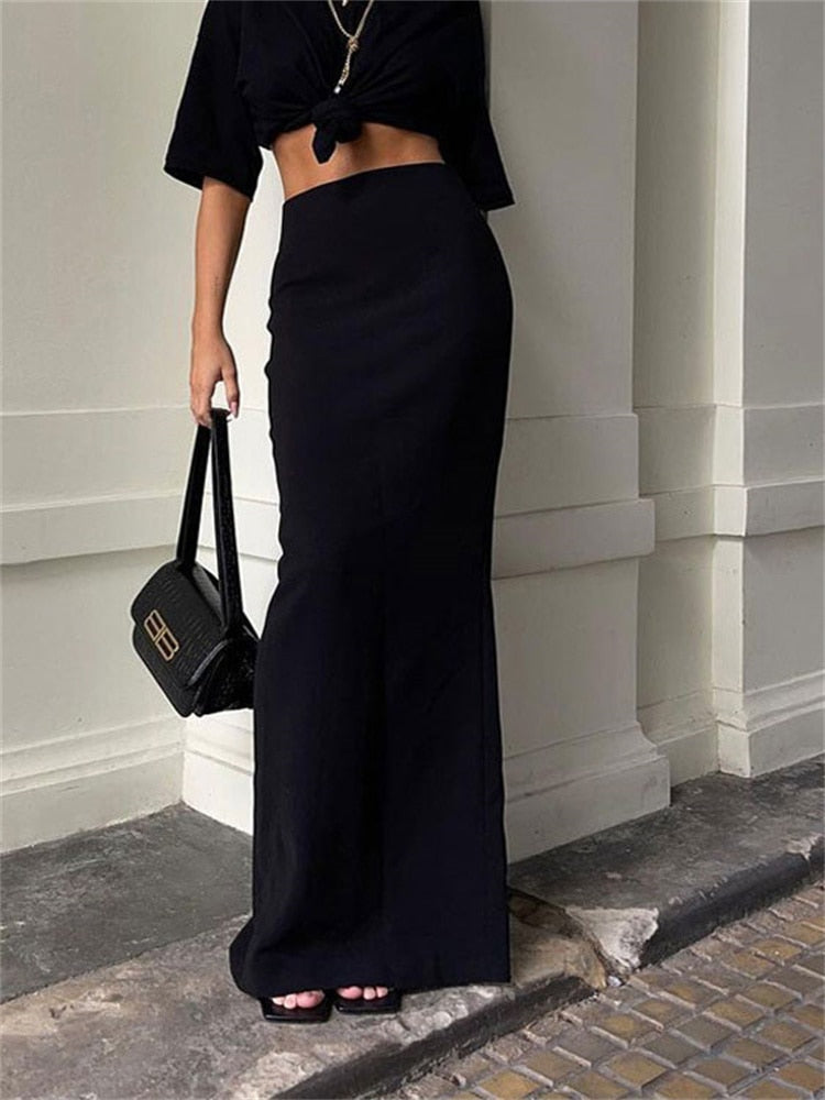 Fashion For Women Black Long Skirts High Waist Slim Seamless Elegant Ladies Gown Casual Summer Female Maxi Skirts