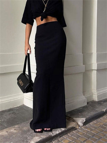 Fashion For Women Black Long Skirts High Waist Slim Seamless Elegant Ladies Gown Casual Summer Female Maxi Skirts