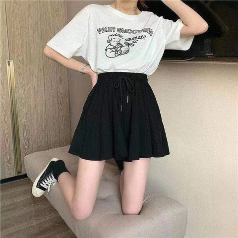 5Xl Summer Shorts Skirts Women Elastic High Waist Casual Wide Leg Shorts Korean A Line Loose Mini Skirt Black Short Pants