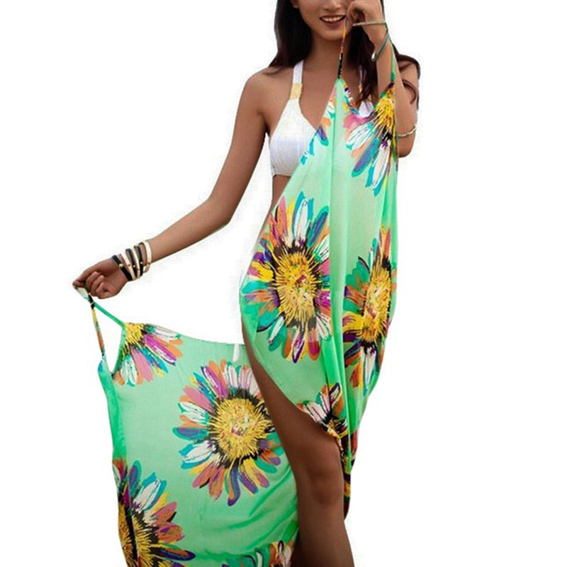 Pbong mid size graduation outfit romantic style teen swag clean girl ideas 90s latina aesthetic freaknik tomboy swaggy going Backless Beach Dress Bikini V-Neck Sleeveless Casual Dress Floarl Print Maxi Dress Swimwear Women Swimsuit Cover Up Beachwear