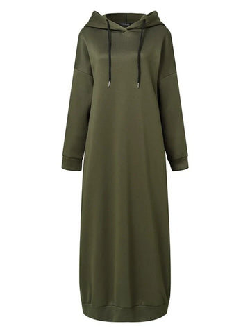 Muslim Dress Women Sweatshirt Dress Stylish Hoodies Long Sleeve Maxi Dress Female Casual Solid Hooded Vestidos Robe S-3XL