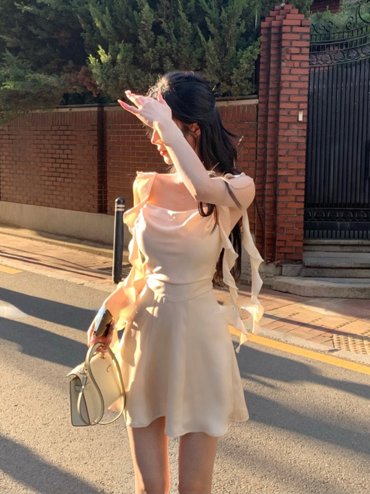 Elegant Party Y2k Mini Stain Dress Women Sleeveless Fairy Strap Dress Office Lady Vintage One Piece Dress Korean Summer