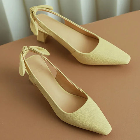 Pu Leather Slingback High Heels Women  Slip On Elegant Party Dress Shoes Woman Solid Color Thick Heeled Sandals