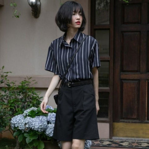 Elegant and Youth Woman Blouses Short Sleeve Striped Shirt British Style Summer Shirts for Women Fashion Retro Shirt