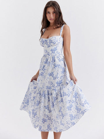 Shoulder Flower Print Sexy Dress For Women High Split Elegant Long Dresses Backless Bodycon Summer Dress Vestidos