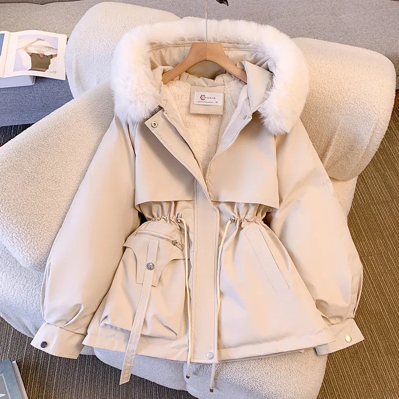 New Fashion Women Winter Jacket Fake Fur Collar Oversized Long Coat Hooded Warm Lining Female Puffer Jacket Parkas Mujer