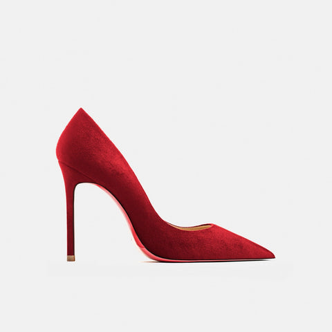 Autumn New Women's High Heels Shoes Sexy Pointed Suede Red Shiny Bottom Pumps Fashionable Temperament Shallow Wedding Shoes