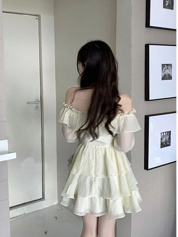 Long Sleeve Elegant Mini Dress Lolita Pure Color Short Party Dress Woman Casual Spring Sweet One Piece Dress Korean Fashion