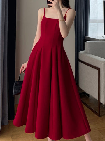 Fashion New Women Spaghetti Strap Elegant Long Red Dress Sexy Sleeveless Casual Party Prom Birthday Sundress Vintage Female Robe