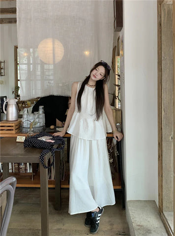 Summer New Small Fresh Simple Holiday Wind Breathable Cool Linen White High-waisted Skirt Women