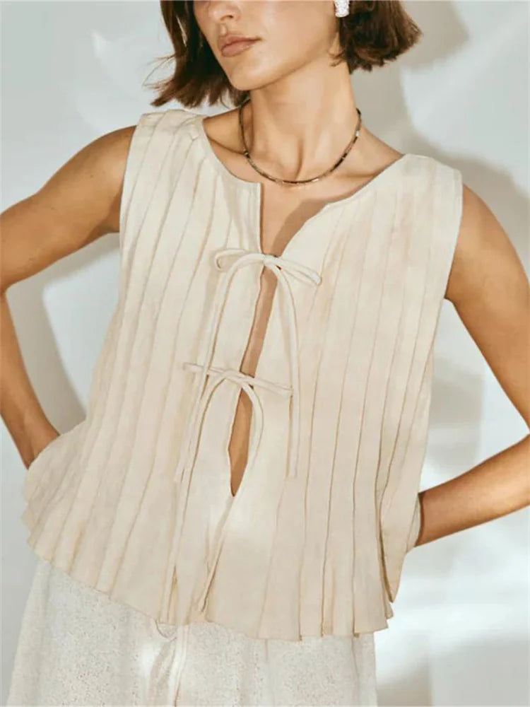 White Bandage Ribbed Tank Top Shirts For Women Hollow Out Sleeveless Slim Summer Fashion Vest Women's Lace-Up Vest Y2k Top