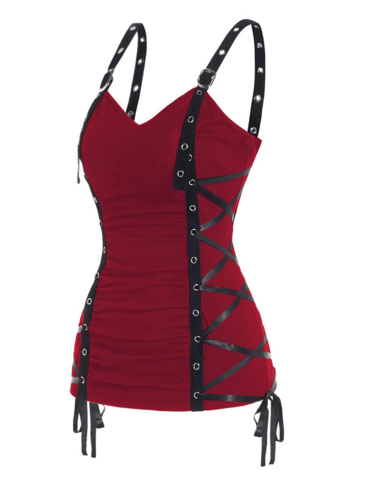 Sleeveless Plain Color Tank Top For Womens Ruched Grommet Lace Up Casual Camisole Summer Fashion Cami Vest