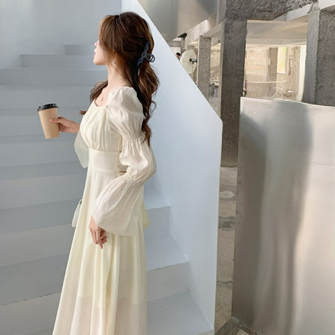 Backless Sexy Vintage Fairy Dress Women Sweet Elegant Princess Evening Party Dresses Female Casual Korean Long Sleeve Chic Dress