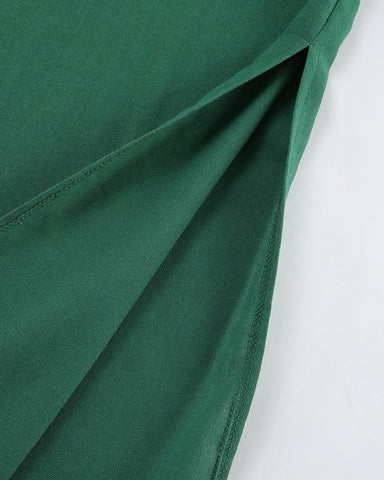 Green Tank Cotton Linen Dresses Sleeveless Straight Split Dress All-Match Midi Drape Dress Vacation Style Lady