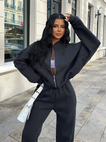 Autumn 2 Piece-Set Tracksuit Trousers Outfits Female Slim High Waist Drawstring Fashion Clothes Loose Women's Pants Sets