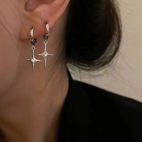 Y2K Goth Harajuku Sweet Cool Silver Color Metal Stars Drop Pendant Earring For Women Egirl Aesthetic Accessories Jewelry